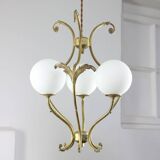 Antique Italian Brass and Opaline Chandelier