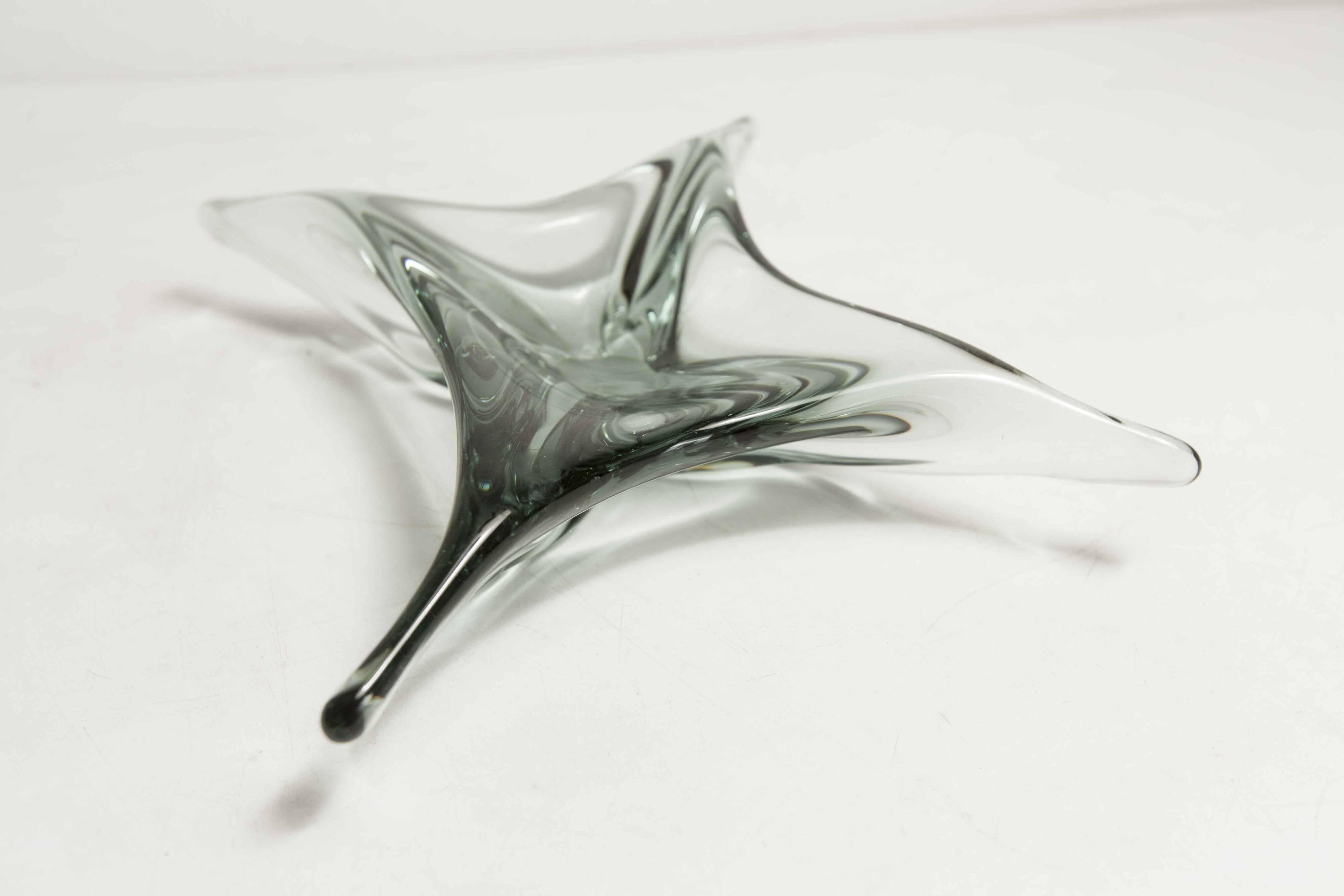 Transparent and green Murano glass ashtray
