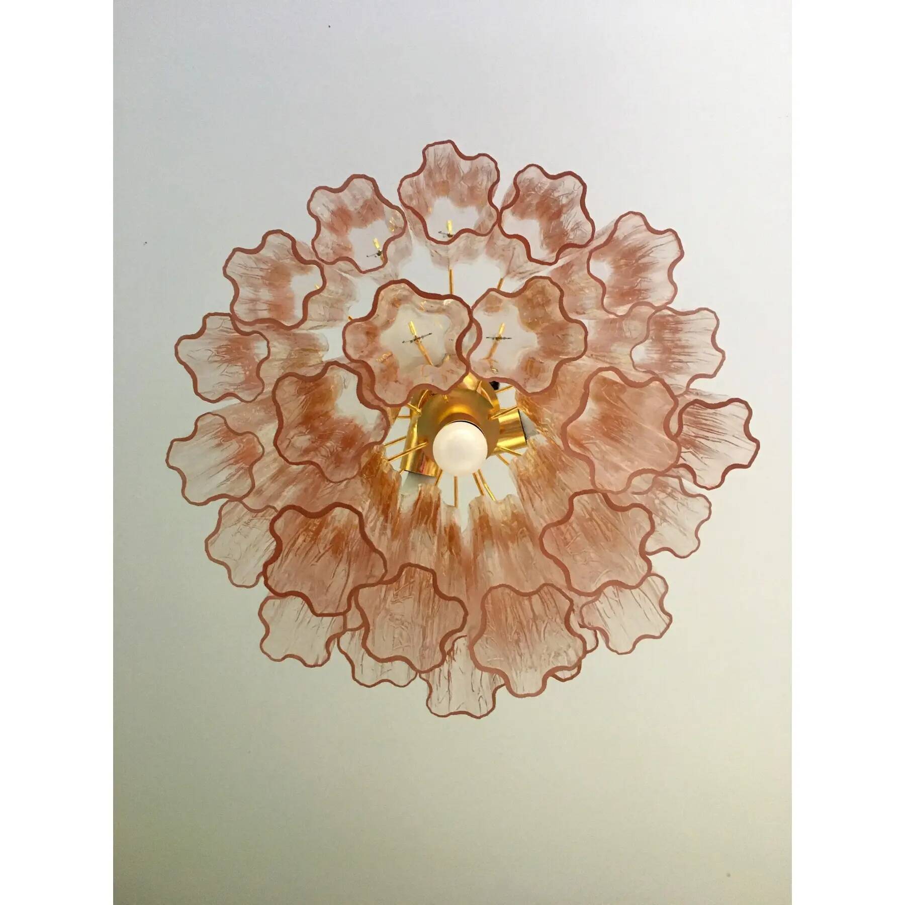 Venini-Style Pink Murano Glass Tronchi Chandelier – Italian Art Lighting