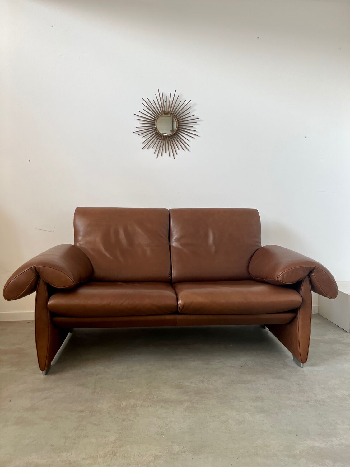 Vintage sofa 2 places leather camel design de sede ds-1023