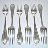 Set of 6 vintage MARLY rocaille table forks in silver metal 21.5cm