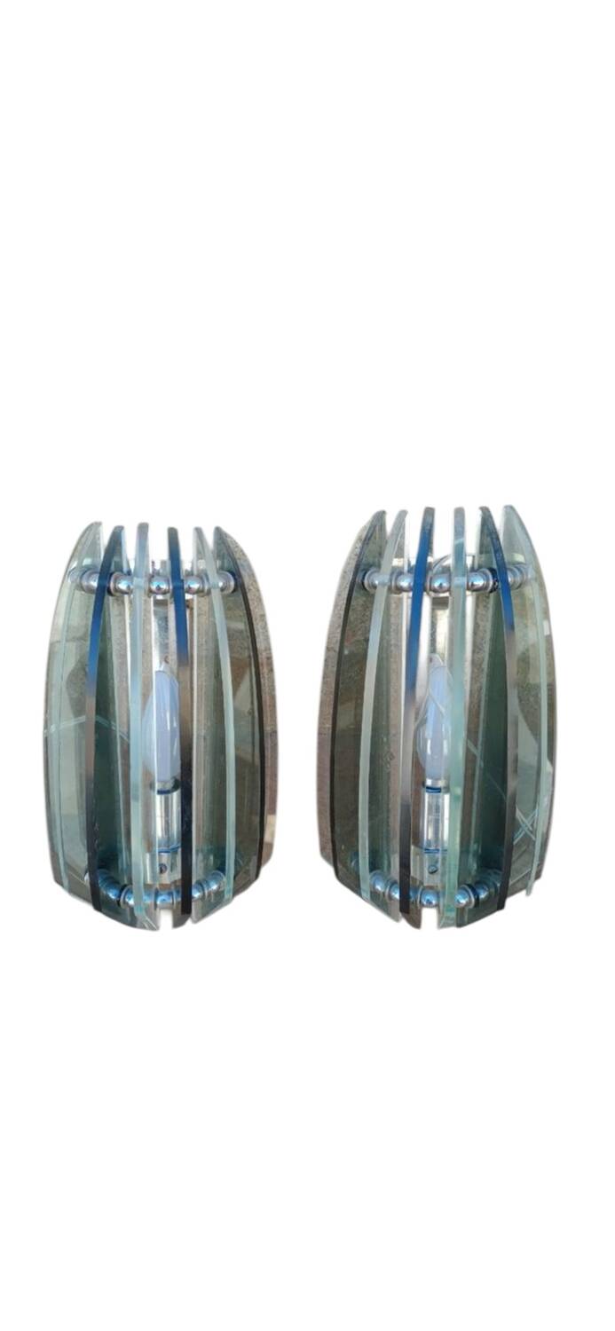 Pair of Veca wall lights in two-tone glass, Italy 1960