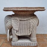 Side table, vintage rattan elephant, 70s