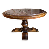 Round table in rustic and vintage wood and marble