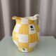 Cottagecore hand-painted ceramic jug – yellow check & blue flowers