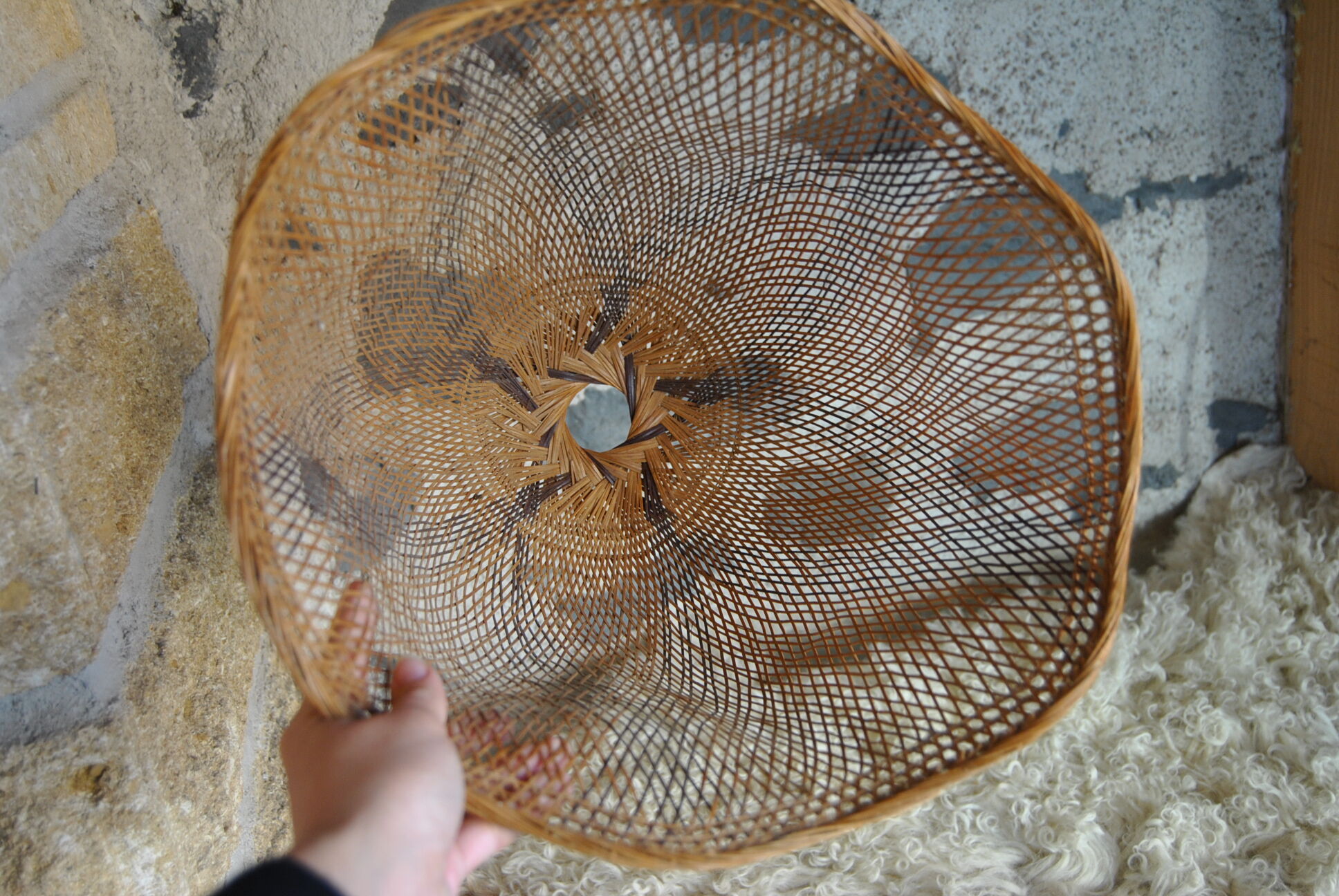 Braided raffia lampshade - Vintage authentic 70s