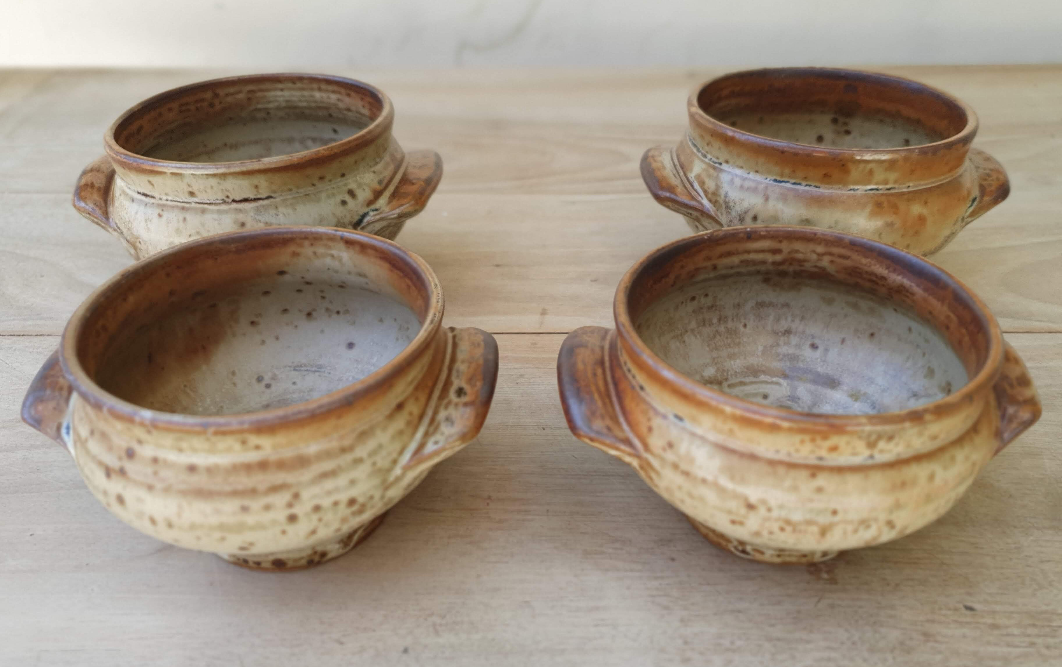 4 sandstone onion soup bowls