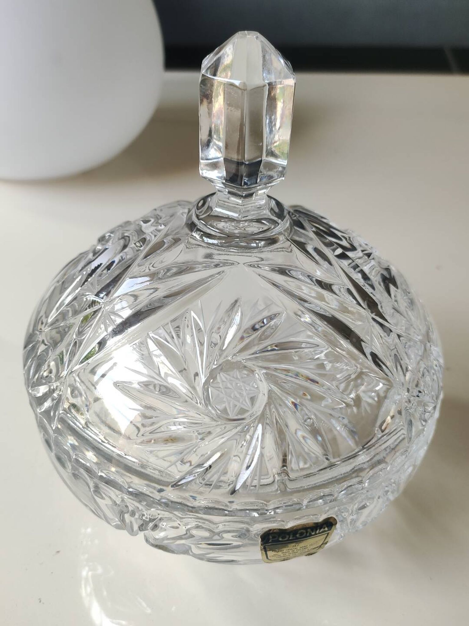 Bohemian cut crystal candy dish. Sophisticated star motifs.
