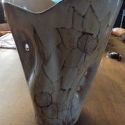 Beige vase by vallauris with flower pattern - excellent condition