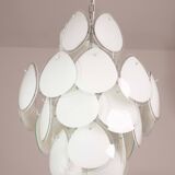 Vistosi White Murano Glass teardrop-shaped discs Chandelier, Italy, 1970s