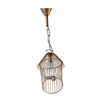 Suspension vintage en forme de cage à  oiseau
