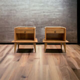 Pair of bedside feet compass solid oak vintage 1950