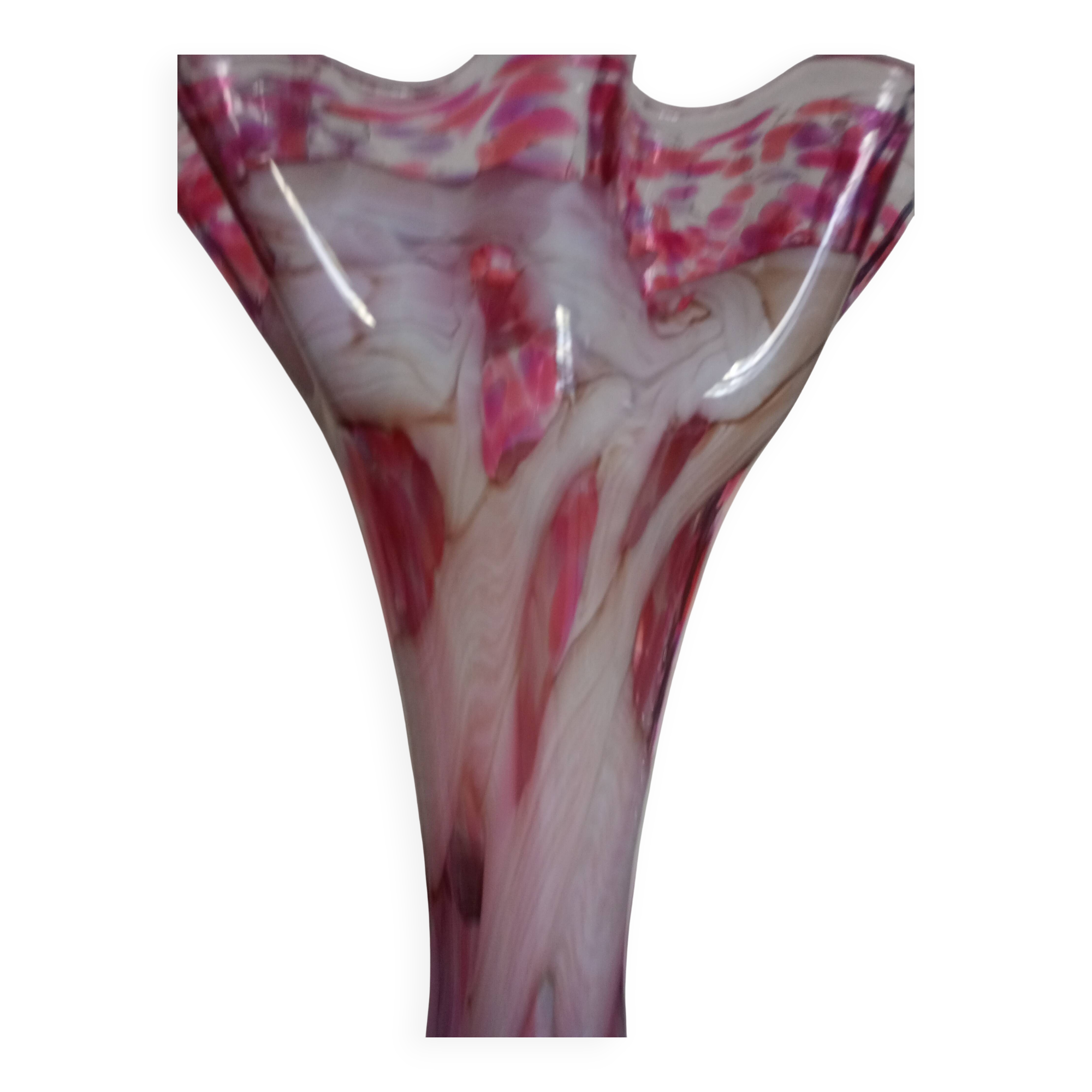 Large flared corolla vase 50cm - speckled pink & white, 70s design