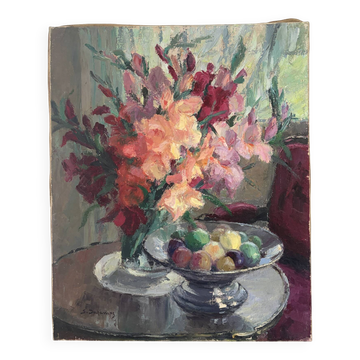 Bouquet de fleurs, huile sur toile signée Dechamps (1887-1950)