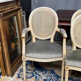 Set of four Louis XVI style chairs and two armchairs.
