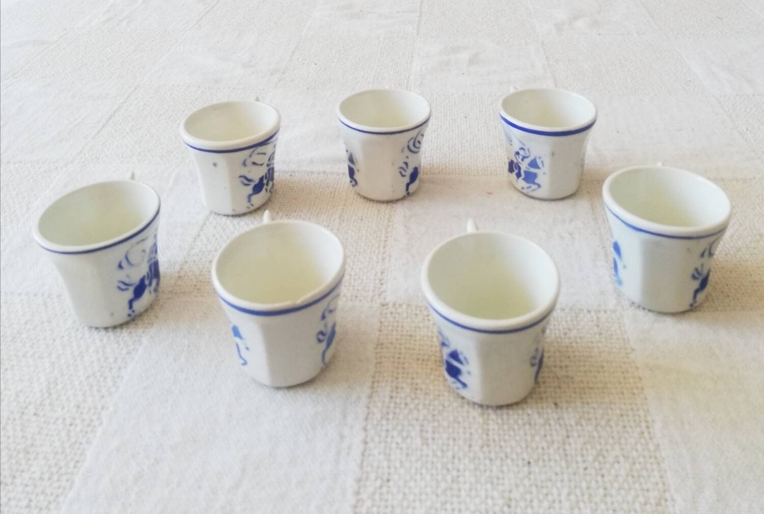 Vintage Porcelain Dinner Set 7 Small Cups with Horseman and Lasso Motif