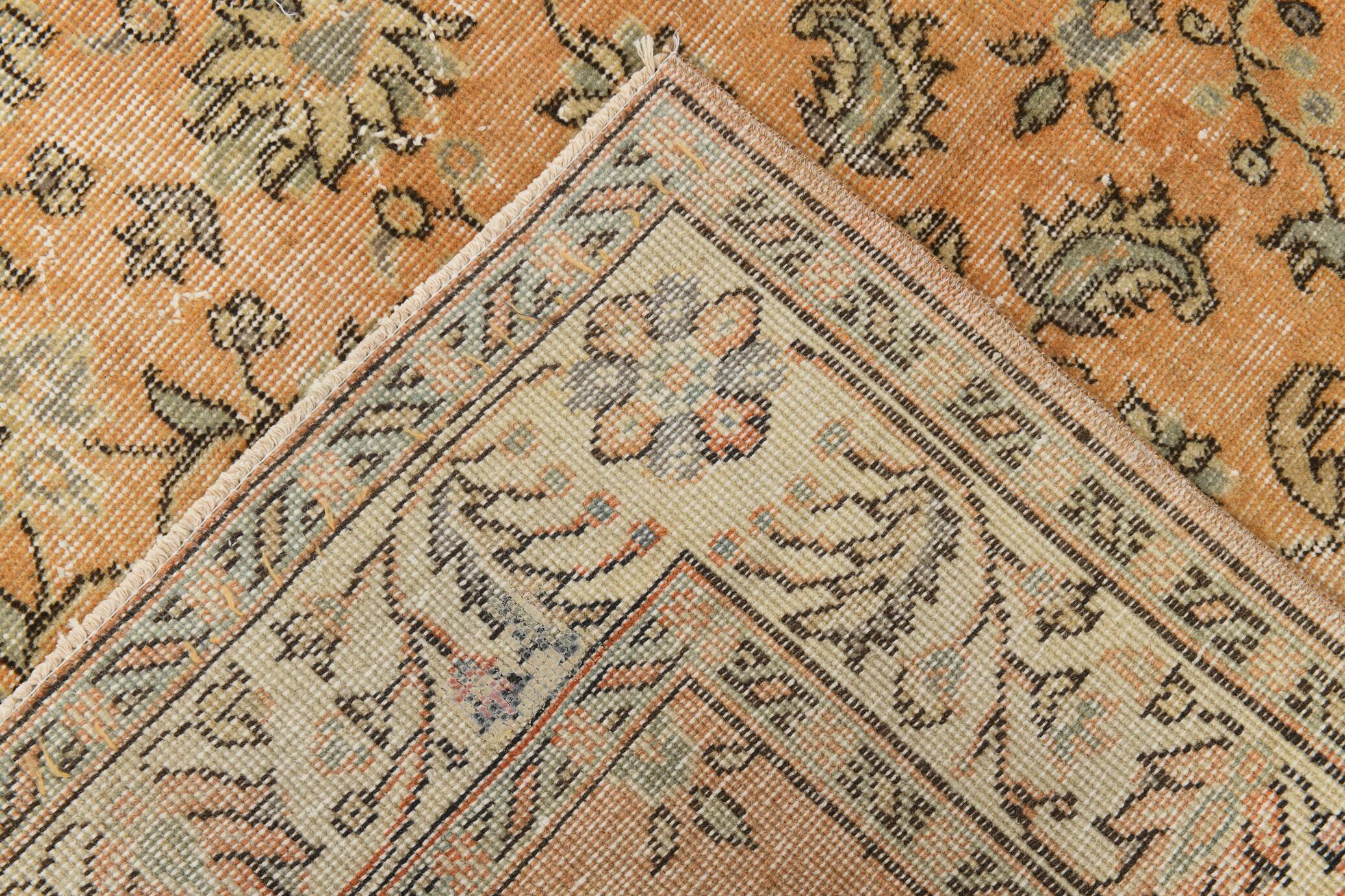 6x9 Orange & Black Floral Pattern Bordered Style Vintage Rug, 160x271Cm