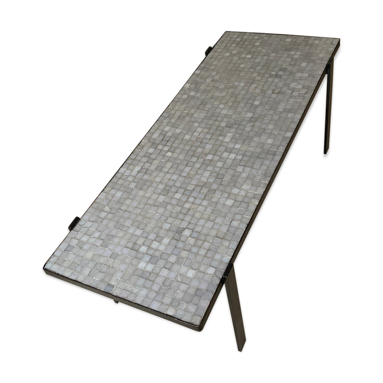Black steel coffee table and small glass paste tiles