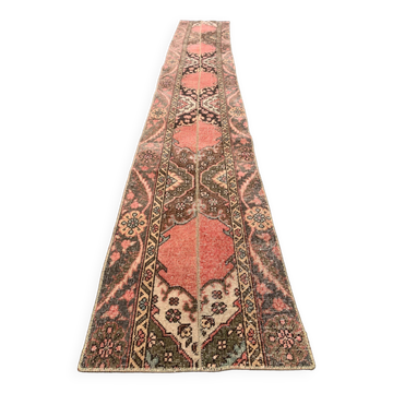 Distressed Turkish Narrow Runner 353x54 cm wool Vintage Tribal Rug