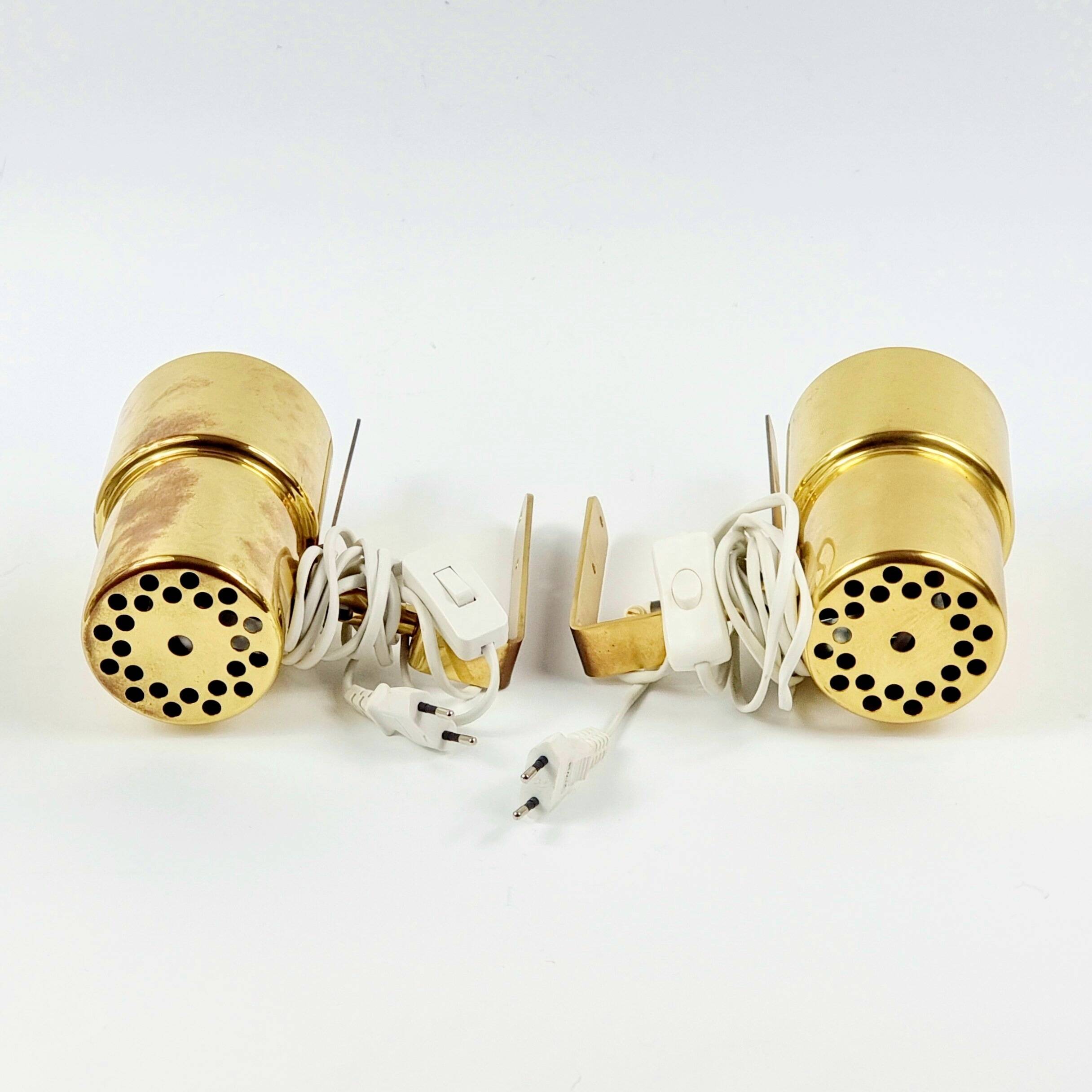 Pair Of Mid Century Scandinavian Brass Wall Lights By H.A. Jakobsson, 1960s