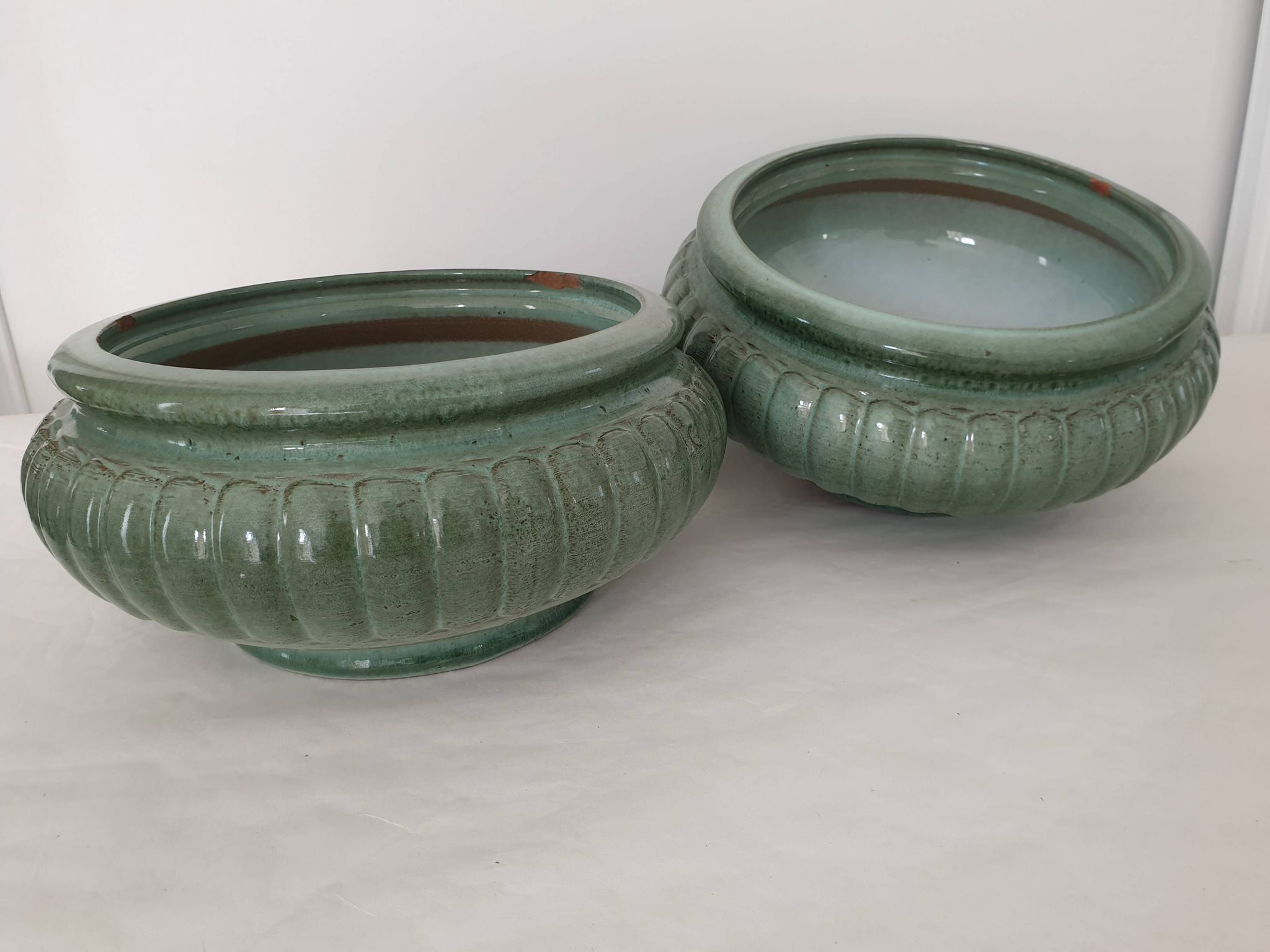 Set of 2 ceramic planters (plant pots) signed GPA made in France