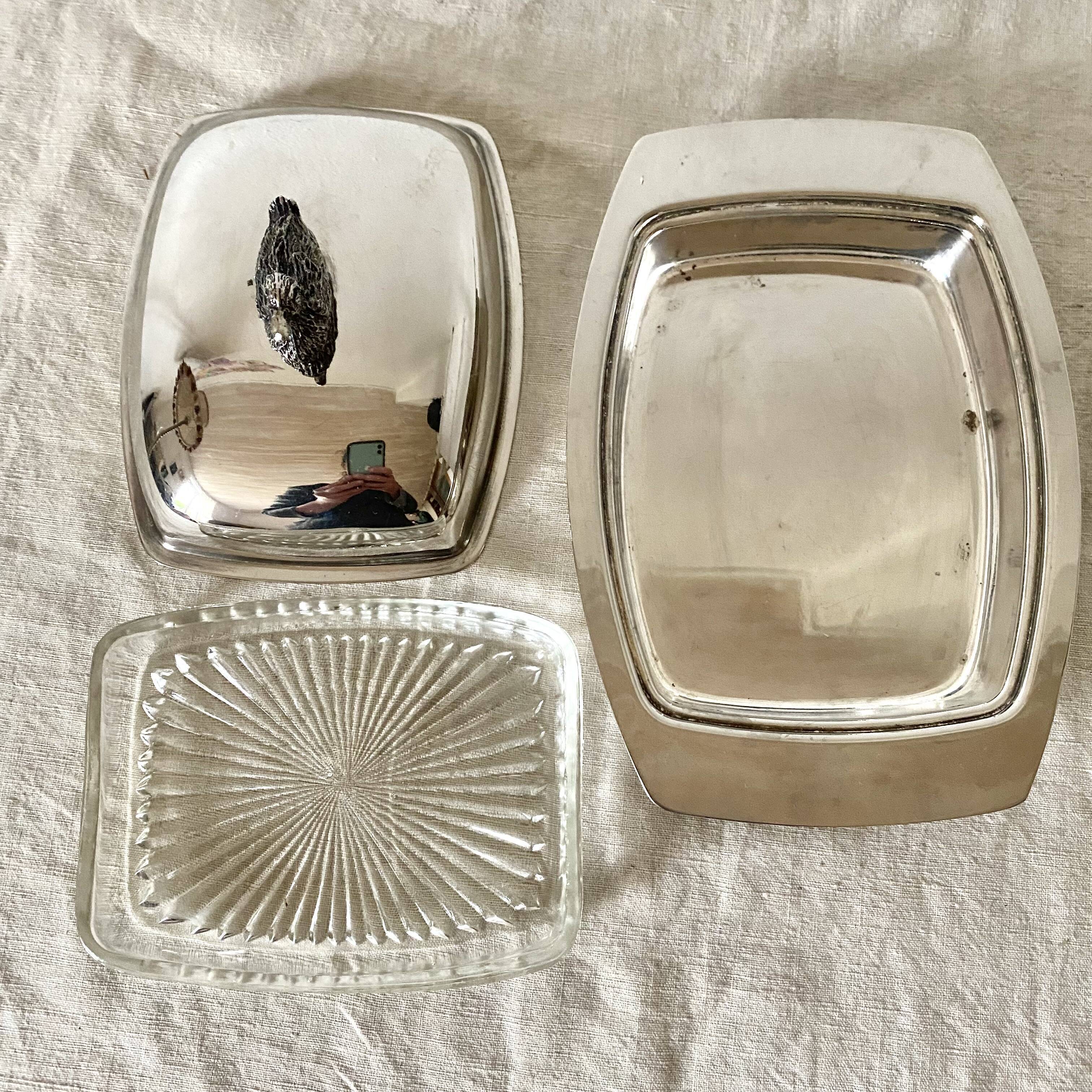 Silver metal butter dish