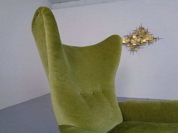 Italian Mohair Wingback Chair, 1950s