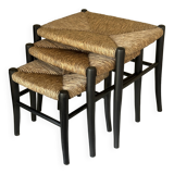 Vintage straw nesting stools, 60s design
