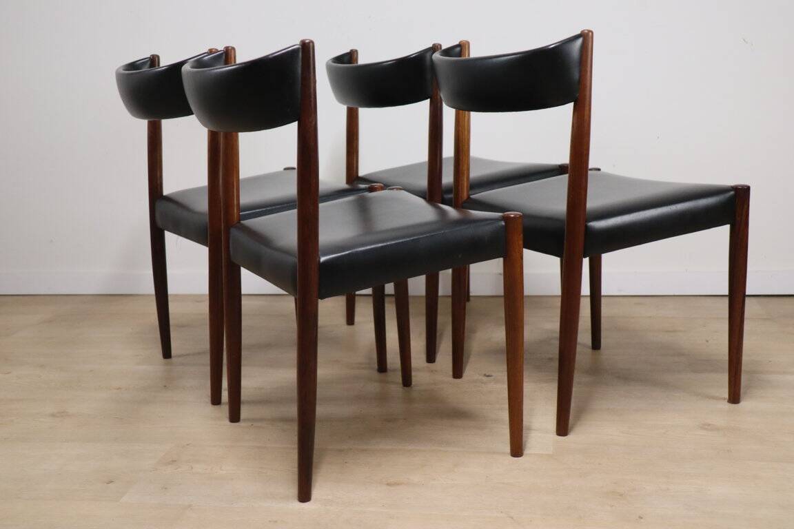 Set of 4 Scandinavian Danish chairs in rosewood and skai, 1960