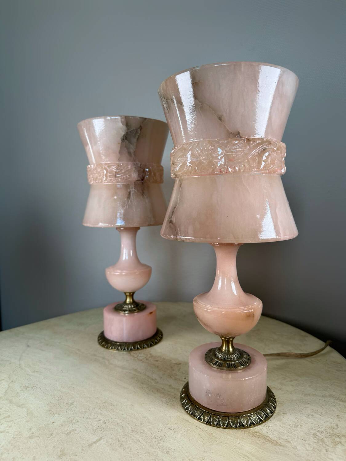 Lampes en albâtre rose années 60 (X2)