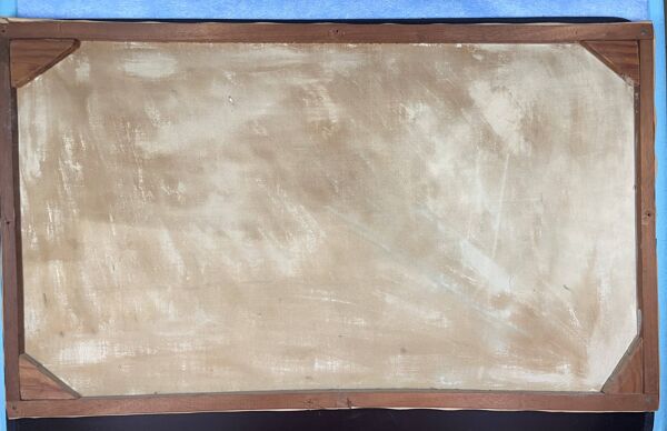 huile sur toile - Marine, Cuirassé sur mer houleuse, signé Poncelet