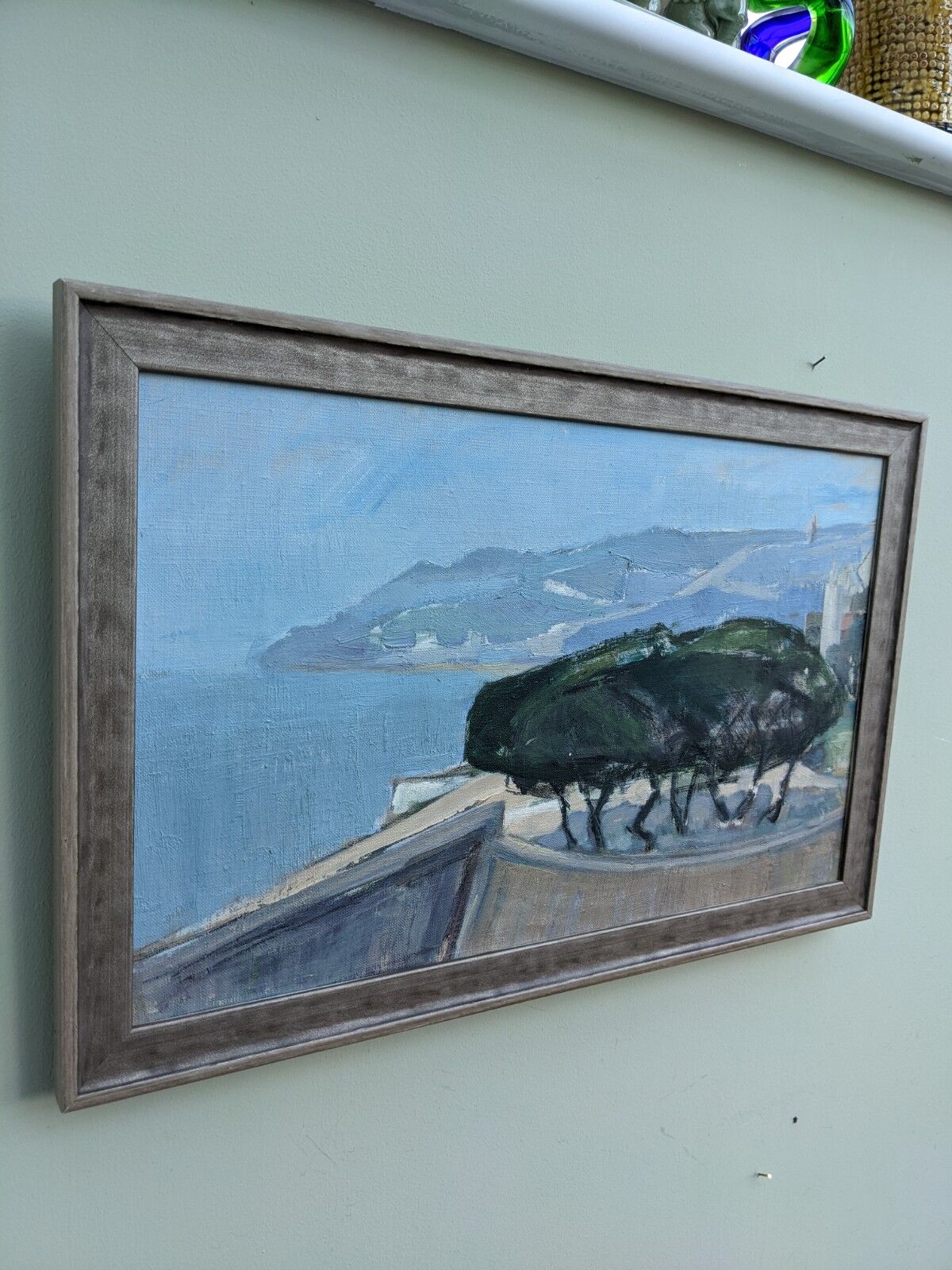 Vintage Mid-Century Modern "The Mediterranean" Swedish Coastal Scape Oil Painting, Framed
