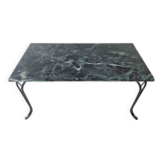 Coffee table, green Alpine marble top and wrought iron legs, circa 1950