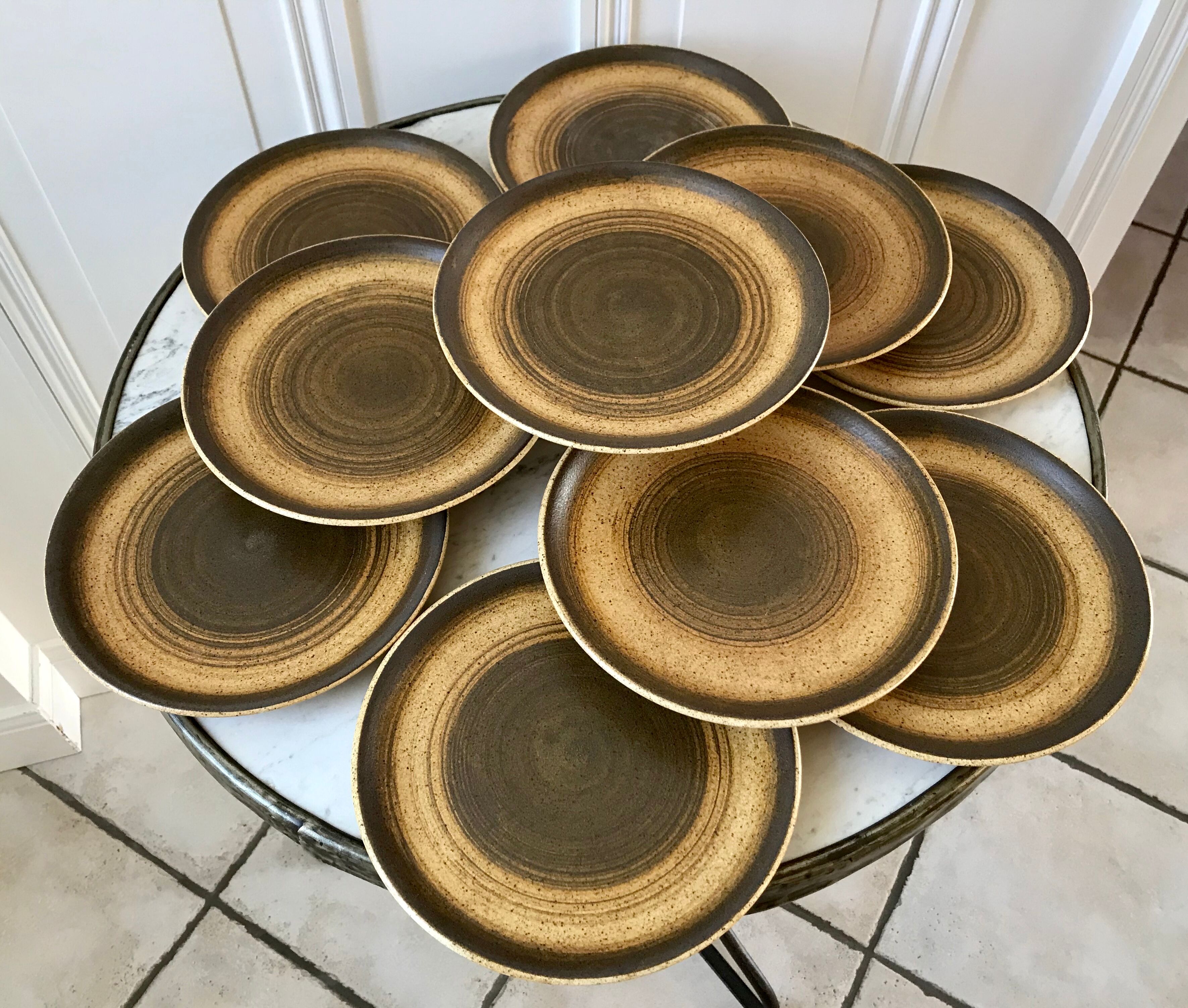 Set of 10 hand-painted Longchamp sandstone dessert plates