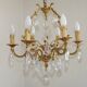 Mid Century Louis XV style cage chandelier - 6 arms - Brass and Crystal