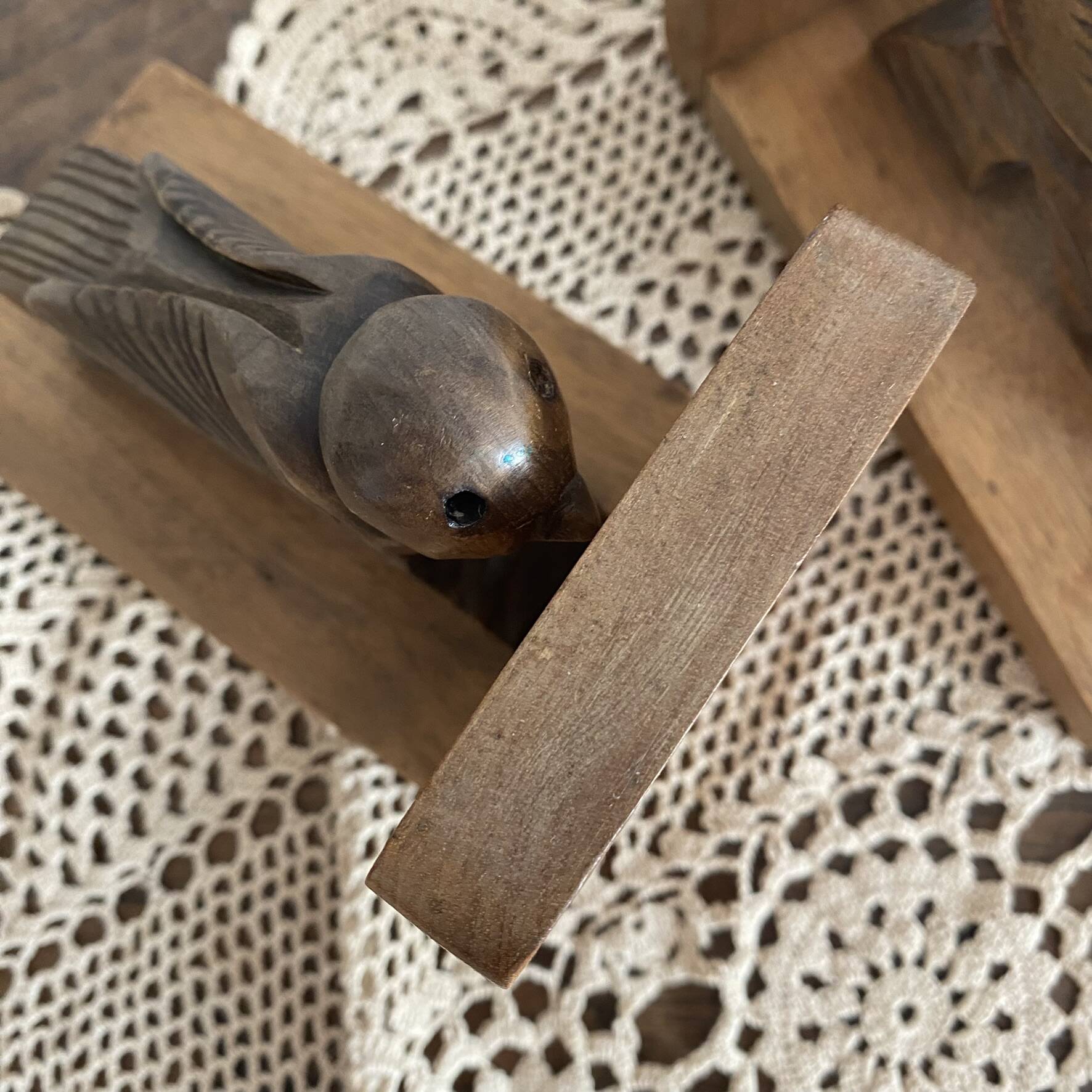 Pair of Art Deco wooden bookends carved with birds.