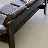 Brutalist sofa in brown leather by Harry de Groot for Leolux, 1970.