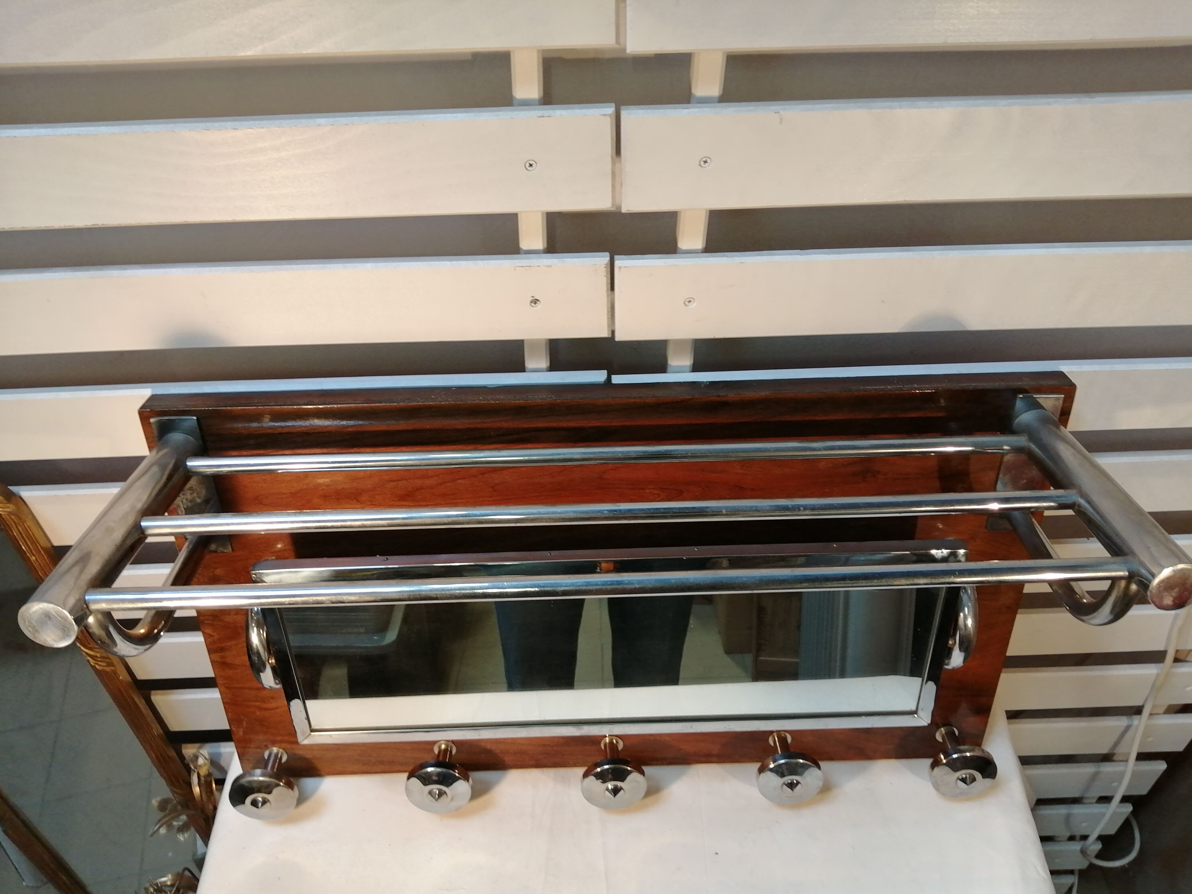 Art Deco wall rack - wood and chrome - vintage