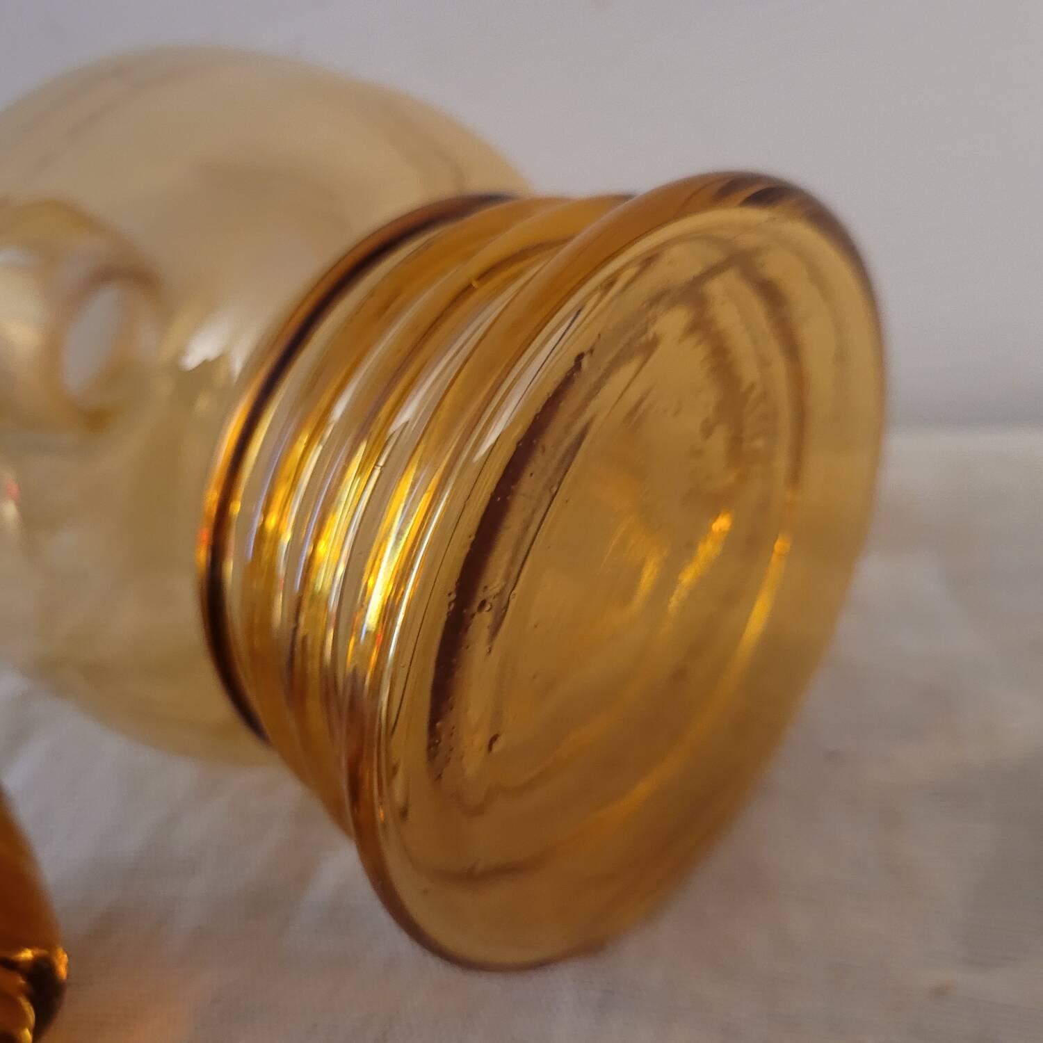 Vintage amber glass carafe with gold trim – 1950s