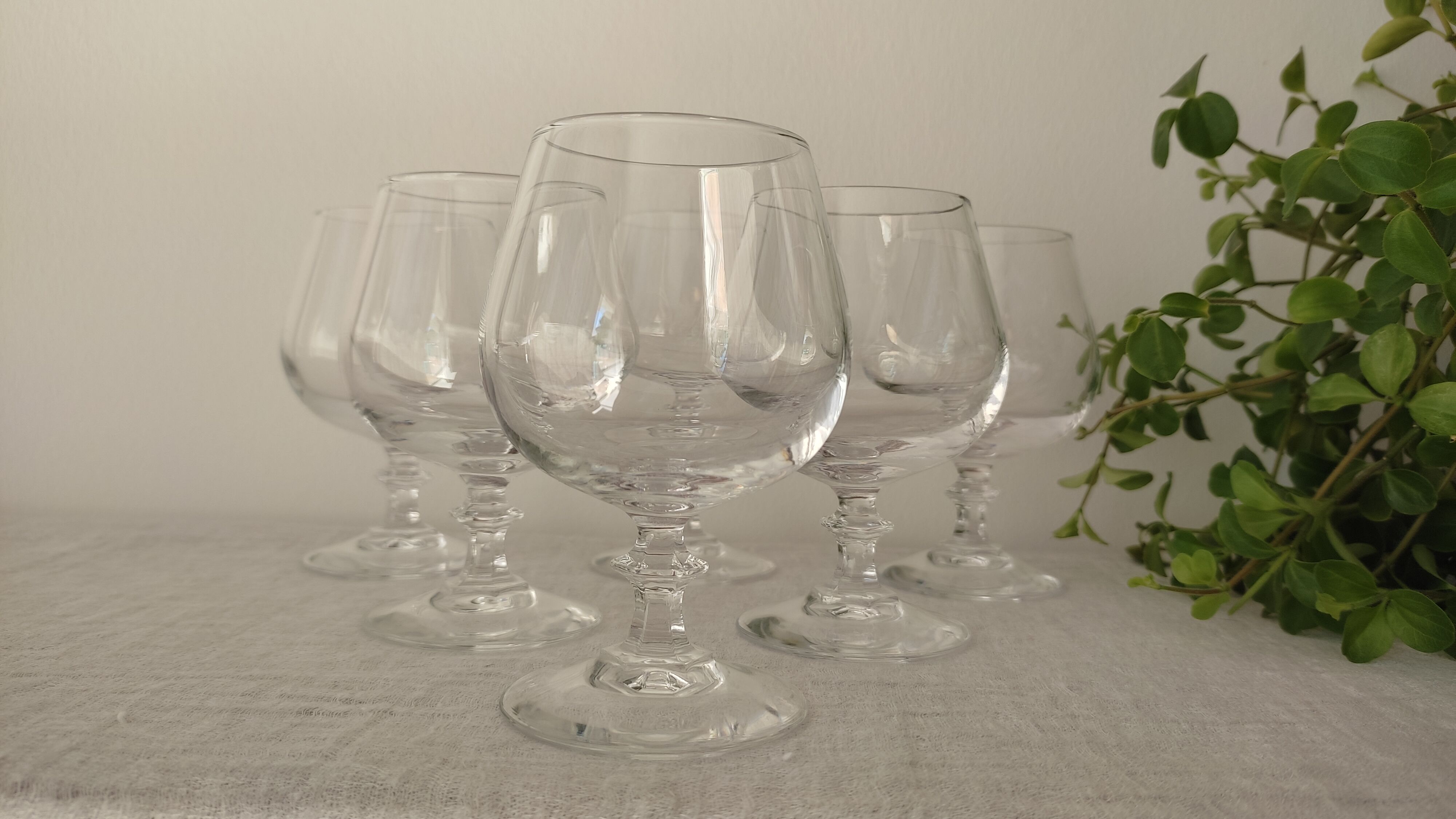 Cognac glasses in vintage arque crystal octagonal foot