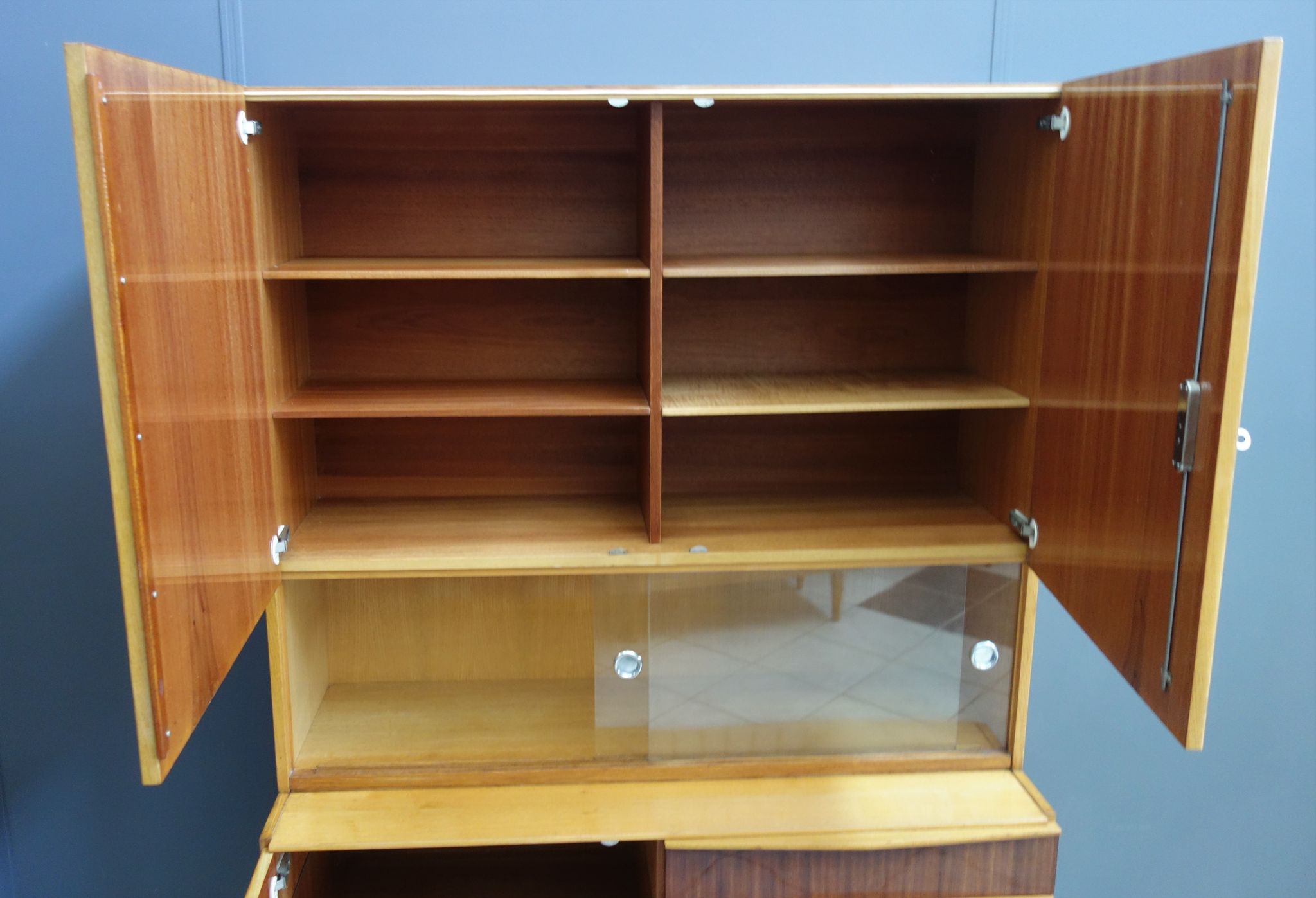 Highboard in two-tone wood with showcase part 1960s by Jitona Czech republic