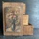 Small antique wooden drawer unit with floral painting, 1900.