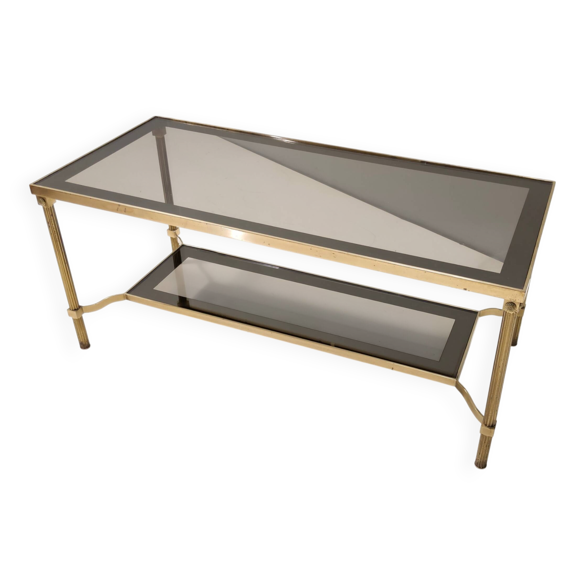 Rectangular Brass Coffee Table with Mirrored Glass Edges, Italy