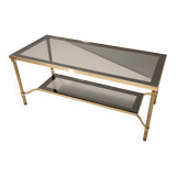 Rectangular Brass Coffee Table with Mirrored Glass Edges, Italy