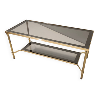 Rectangular Brass Coffee Table with Mirrored Glass Edges, Italy