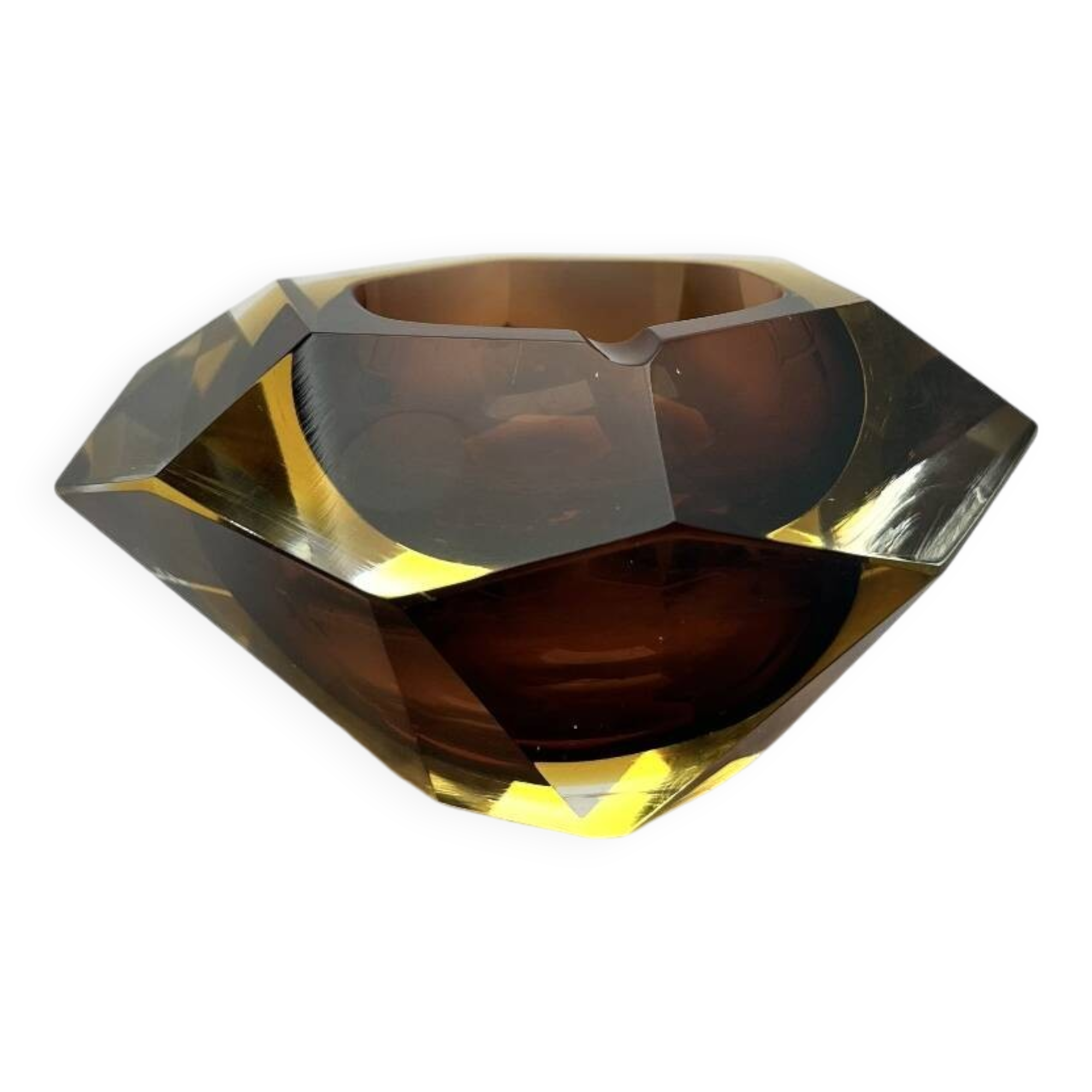 Cendrier en verre à facettes attribué à Seguso, Murano, Italie, années 1970