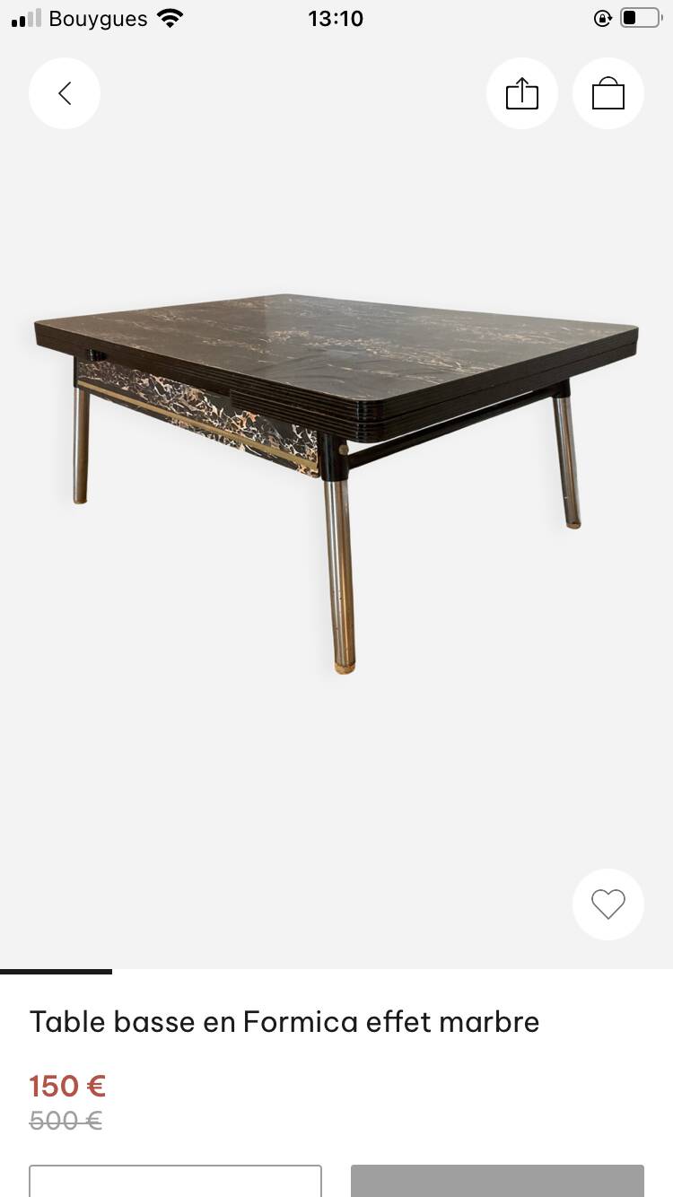 4 chairs and marble effect Formica coffee table
