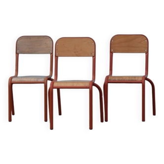 Chaises d’école vintage orange et métal