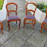 Set of 4 chairs in solid cherry; Louis Philippe style; Violin file; Seat in moleskine