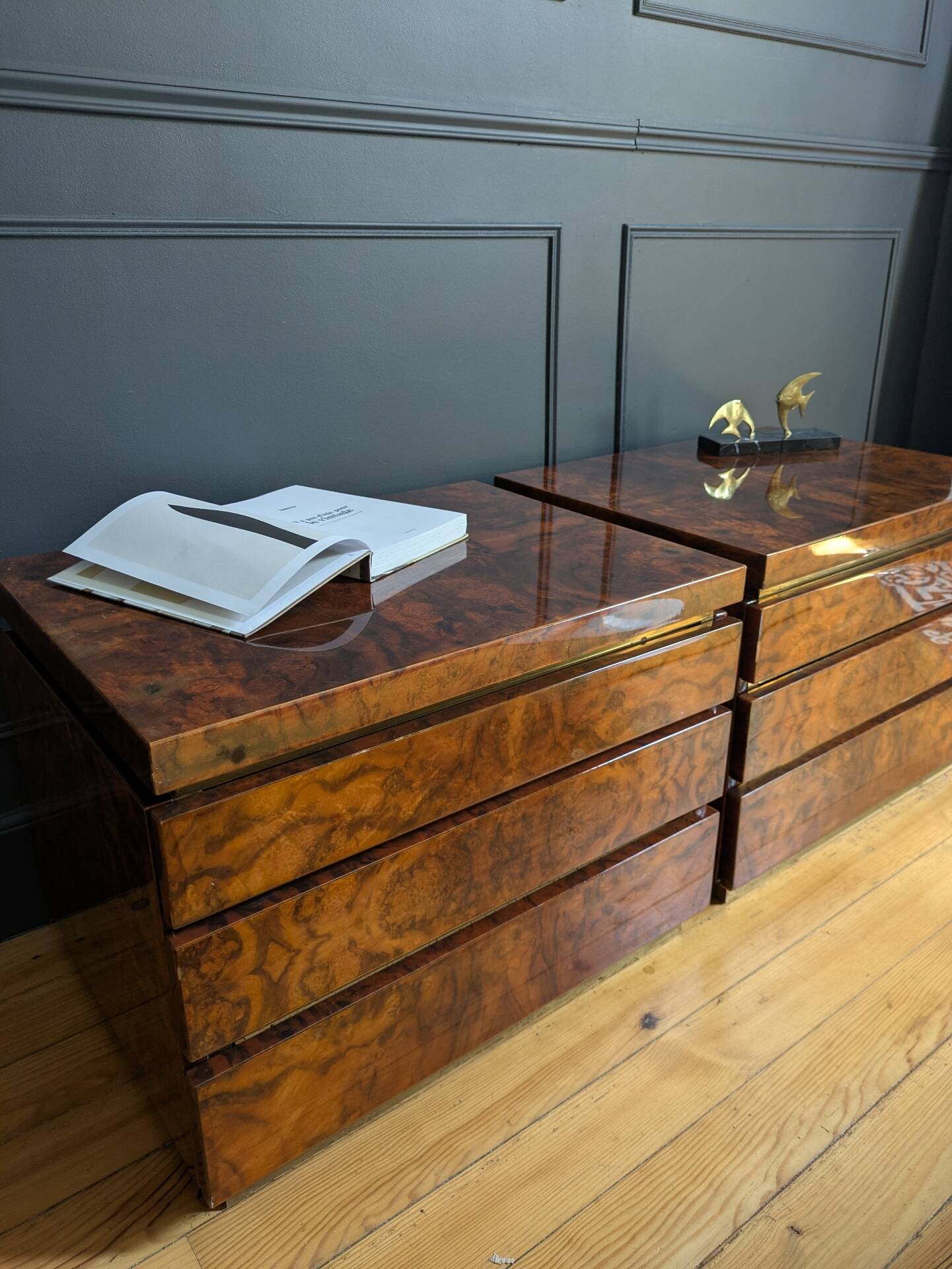 Pair of bedside tables attributed to Jean Claude Mahey.